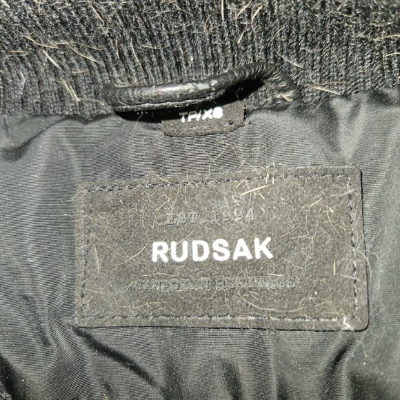 Rudsak "GRACE" Black Down Winter Coat XS Leather sleeves and a luxury fur coat - Picture 12 of 16
